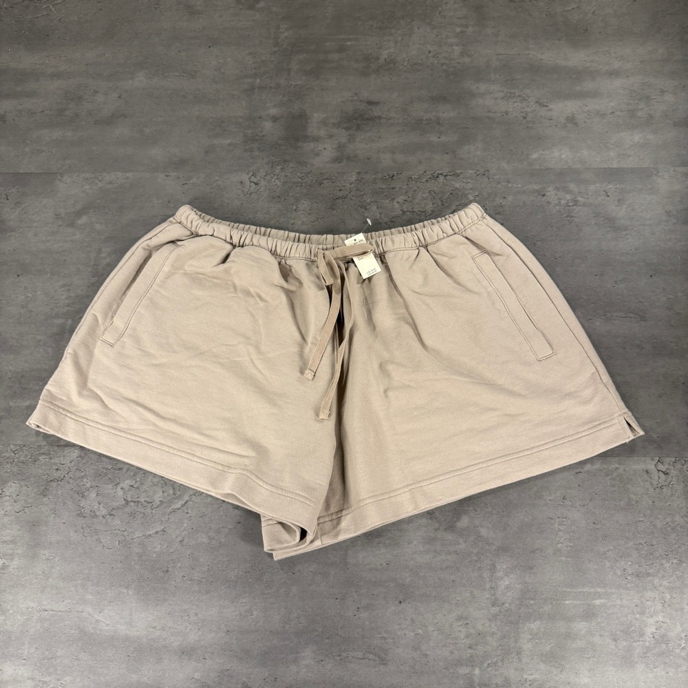 Aerie Jet Setter Shorts Womens L Khaki Brown Tan Fleece Drawstring NEW Sweatpant